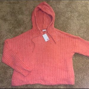So Coral Fuzzy Ribbed Teddy Hoodie, Size Large